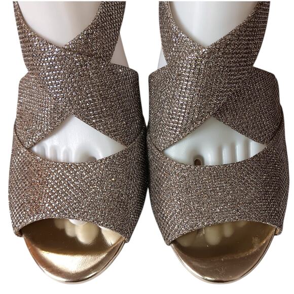 Bandolino Sparkly Metallic Dressy Heels 8 Gold Elastic Slingback Prom Dance Hoco - Picture 11 of 11